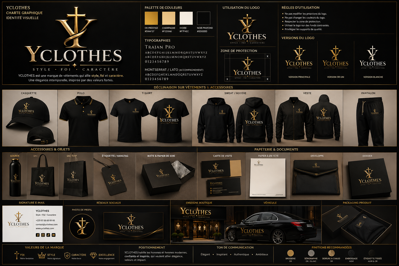 Applications de l'identité visuelle YCLOTHES
